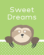 Sweet Dreams Sloth Green- Art by Linda Woods Digital Art by Linda Woods
