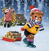 Teddy Bears Collecting Wood Painting by William Francis Phillipps