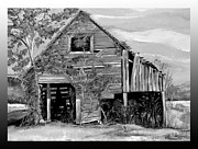 Tennessee Rustic Barn - Black and White Version Painting by Jan Dappen
