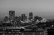 The Boston Skyline lit up blue on Hanukkah at Sunset Black and White Photograph by Toby McGuire The Boston Skyline lit up blue on Hanukkah at Sunset Black and White Photograph by Toby McGuire