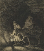 The Flight into Egypt, a Night Piece, 1651 Drawing by Rembrandt The Flight into Egypt, a Night Piece, 1651 Drawing by Rembrandt
