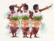 Three Fijian Dancers Painting by Judith Kunzle