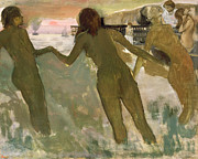 Three Girls Bathing Painting by Edgar Degas