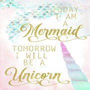 Today I Am A Mermaid Tomorrow I Will Be A Unicorn Pillow Wall Art Mug Tote Digital Art by Pink Forest Cafe