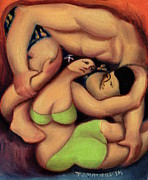 Hawaiian Man and Hula Girl Abstract Art Print Painting by Tommervik
