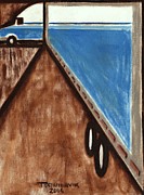 Semi Stuck Modern Geometric Abstract Wall Art Print Painting by Tommervik