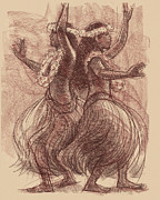 Two Drum dancers side to side Drawing by Judith Kunzle