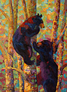 Two High - Black Bear Cubs Painting by Marion Rose