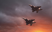 Two low flying F-15E Strike Eagles at sunset Photograph by Simon Bratt Two low flying F-15E Strike Eagles at sunset Photograph by Simon Bratt