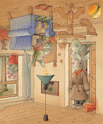 Two Rabbits Painting by Kestutis Kasparavicius