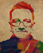 U2 Bono Watercolor Portrait Mixed Media by Design Turnpike