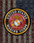United States Marine Corps Logo Vintage Recycled License Plate Art Mixed Media by Design Turnpike