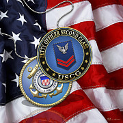 U.S. Coast Guard Petty Officer Second Class - USCG PO2 Rank Insignia over US Flag #1 Digital Art by Serge Averbukh