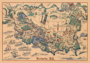 Victoria, British Columbia - Vintage Illustrated Map - Historical Map - Pictorial Map Mixed Media by Studio Grafiikka