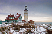 View of Ram Island lighthouse from Portland head lighthouse Photograph by Jeff Folger