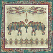 Vintage Elephants Kashmir Paisley Shawl Pattern Artwork Painting by Audrey Jeanne Roberts