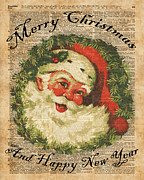 Vintage Happy Santa Christmas Greetings Festive Holidays Decor New Year Card Digital Art by Anna W