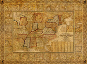 Vintage Map of the United States of America USA Circa 1845 on Worn Distressed Parchment Mixed Media by Design Turnpike
