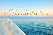Wanderlust, Santorini Greece ocean coastal sentiment art Mixed Media by Tina Lavoie