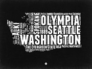 Washington Black and White Word Cloud Map Digital Art by Naxart Studio