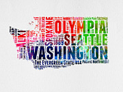 Washington Watercolor Word Cloud Map Digital Art by Naxart Studio