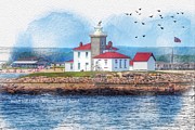 Watch Hill Lighthouse in Westerly, Rhode Island Painting by Linda Ouellette