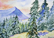 Watercolor - Colorado Winter Mountain Sunrise Painting by Cascade Colors