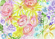 Watercolor Rose Garden- Art by Linda Woods Painting by Linda Woods