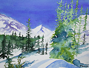 Watercolor - Sunny Winter Day in the Mountains Painting by Cascade Colors Watercolor - Sunny Winter Day in the Mountains Painting by Cascade Colors