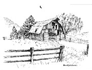 Weeping Willow and Barn One Drawing by Randy Welborn
