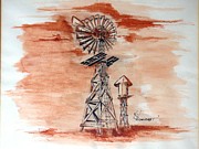 West Texas Windmill Mixed Media by Kem Himelright