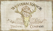Western Range 3 Old West Deer Skull Wooden Sign Trading Company Painting by Audrey Jeanne Roberts