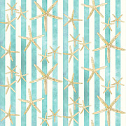 White Finger Starfish Watercolor Stripe Pattern Painting by Audrey Jeanne Roberts
