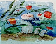 Windy Bunny Rabbits Painting by Follow Themoonart