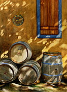Wine Barrels Painting by Karen Fleschler