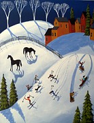 Winter Fun Day - folk art landscape Painting by Debbie Criswell Winter Fun Day - folk art landscape Painting by Debbie Criswell