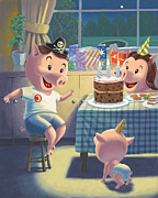 Young Pig Birthday Party Painting by Martin Davey