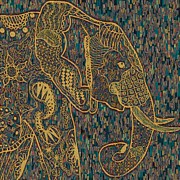 Zentangle Elephant-Oil Gold Painting by Becky Herrera