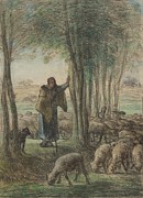 A Shepherdess And Her Flock In The Shade Of Trees Painting by Jean-francois Millet A Shepherdess And Her Flock In The Shade Of Trees Painting by Jean-francois Millet