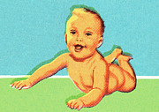 Baby pushing up #1 Drawing by CSA Images Baby pushing up #1 Drawing by CSA Images