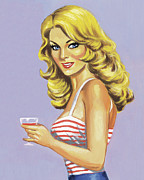 Blond Woman Drinking #1 Drawing by CSA Images