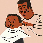 Boy Getting a Haircut #1 Drawing by CSA Images