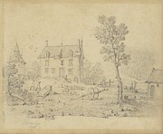 Country Farmhouse Drawing by Jean-baptiste Oudry