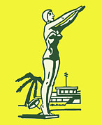 Female Diver About to Jump #1 Drawing by CSA Images