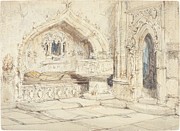 Interior Of A Church With A Wall Tomb And Medieval Font Drawing by Louis Haghe