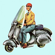 Man Riding Scooter #1 Drawing by CSA Images Man Riding Scooter #1 Drawing by CSA Images