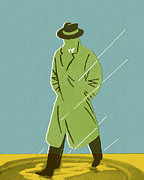 Man Walking in the Rain #1 Drawing by CSA Images Man Walking in the Rain #1 Drawing by CSA Images