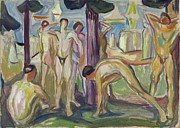 Naked Men In Landscape Painting by Edvard Munch