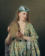 Portrait Of A Lady Of The Court Playing The Tambourine Painting by Pierre Desire Guillemet