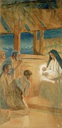 Shepherds Worship The Child Jesus Painting by Albert Edelfelt